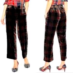 J. Crew Velvet Plaid Peyton Trousers Cropped High Waist Sz 12 Holidays tartan